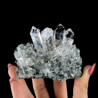 Water-Clear Quartz Crystal Cluster with Earthy Chlorite Inclusions - Collector’s Cabinet Specimen # DKT186