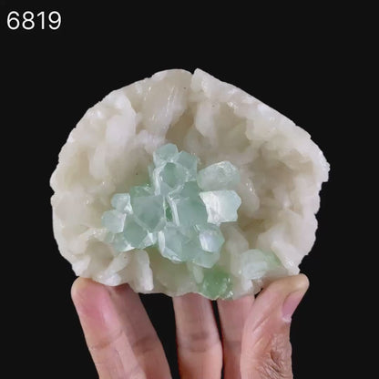 Green Apophyllite Disco Ball with Stilbite Natural Mineral Specimen # B 6819