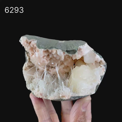Scolecite Sprays in Stilbite Geode Natural Mineral Specimen # B 6293