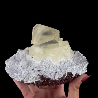 Museum Grade - Yellow Calcite Cluster on Snowy Mordenite Matrix – Indian Mineral Specimen from Chhatrapati Sambhaji Nagar DKT117