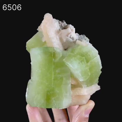 Apophyllite green cube with Stilbite Natural Mineral Specimen # B 6506