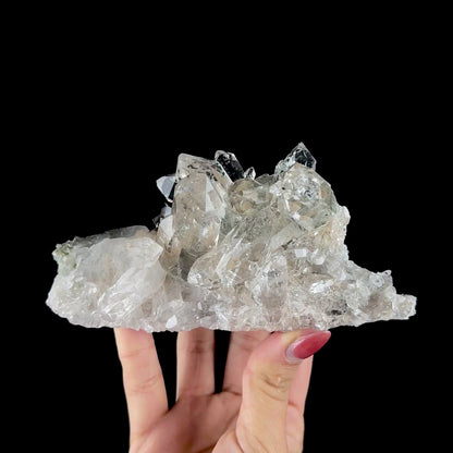 Lustrous Himalayan Clear Quartz Crystal Cluster with Chlorite Inclusions - Fine Cabinet Specimen from Himachal Pradesh, India # DKT201