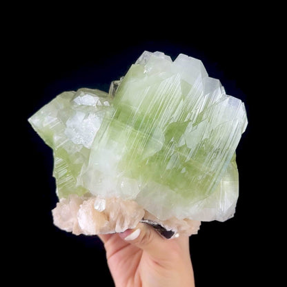 Giant Prismatic Green Apophyllite Crystal Block with Peach Stilbite - Collector’s Museum Cabinet Specimen from Nashik, India # DKT169