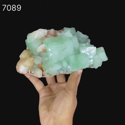 Green Apophyllite Cubes with Stilbite – Premium Zeolite Mineral Specimen from India # B 7089