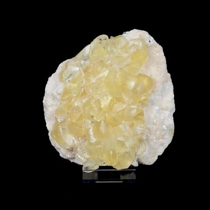 Lustrous Honey-Yellow Calcite Clusters on Pearlescent White Heulandite Matrix - Collector’s Cabinet Specimen from Chhatrapati Sambhaji Nagar, India # DKT174