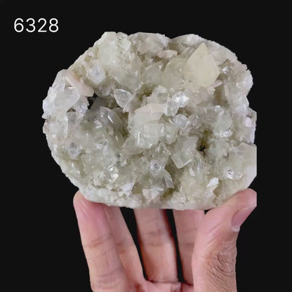 Powellite Fluorescent on Apophyllite Free Standing Natural Mineral Specimen # B 6328