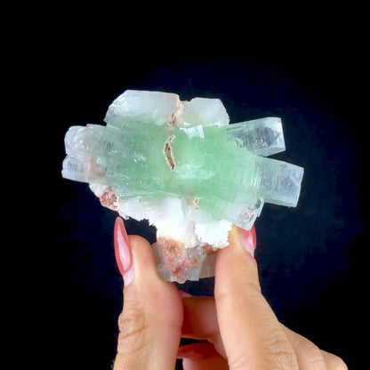Green Apophyllite Crystal with Scolecite & Stilbite Cluster from Nashik, Maharashtra, India DKT85