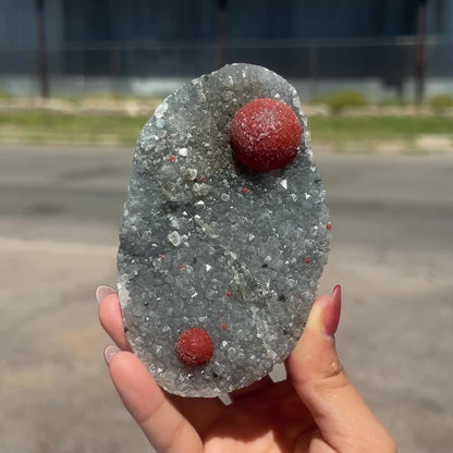 Botryoidal Red Fluorite on Quartz Plate – Indian Mineral Specimen from Nashik # B DKT133