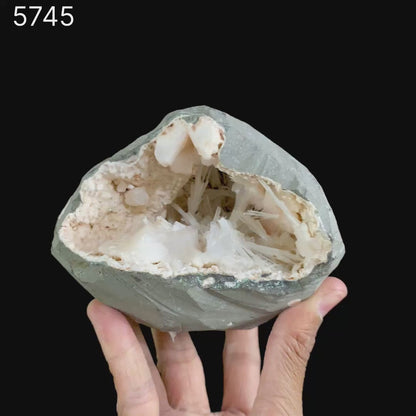 Scolecite Sprays Inside Heulandite Geode Natural Mineral Specimen # B 5745