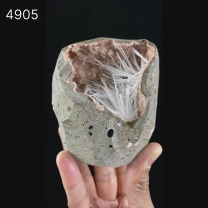 Scolecite Sprays On Heulandite With Stilbite Geode Natural Mineral Specimen  # B 4905