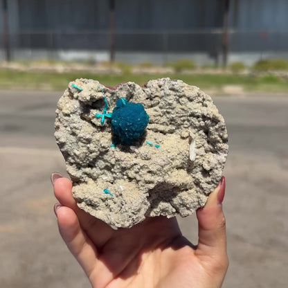Botryoidal Cavansite on Sparkling Heulandite Matrix – Rare Indian Zeolite Mineral Specimen from Pune # B DKT136