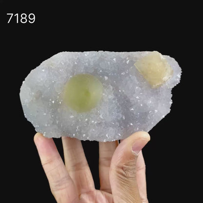 Green Botryoidal Fluorite with Calcite on Quartz Matrix –  Freestanding Natural Mineral Specimen from Nashik # B 7189