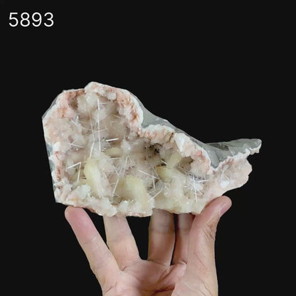 Scolecite Sprays Inside Heulandite Geode Natural Mineral Specimen # B 5893