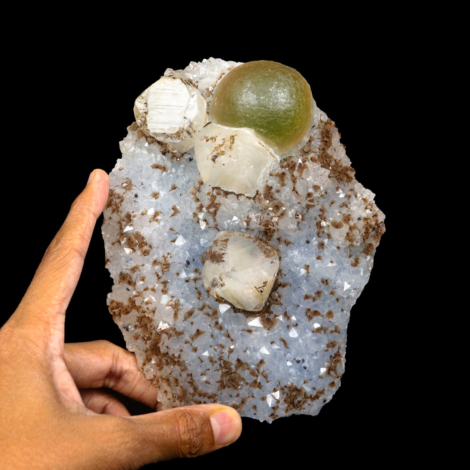 Rare botryoidal fluorite with calcite cube from India—premium natural zeolite specimen for collectors and crystal healers # B 7074 Fluorite Superb Minerals 