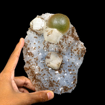 Rare botryoidal fluorite with calcite cube from India—premium natural zeolite specimen for collectors and crystal healers # B 7074 Fluorite Superb Minerals 