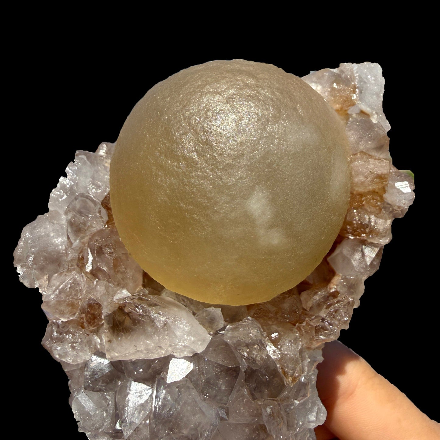 Rare Botryoidal Yellow Fluorite Ball on Amethyst Quartz Cluster – Natural Mineral Specimen from Madhya Pradesh # DKT93 Fluorite Superb Minerals 