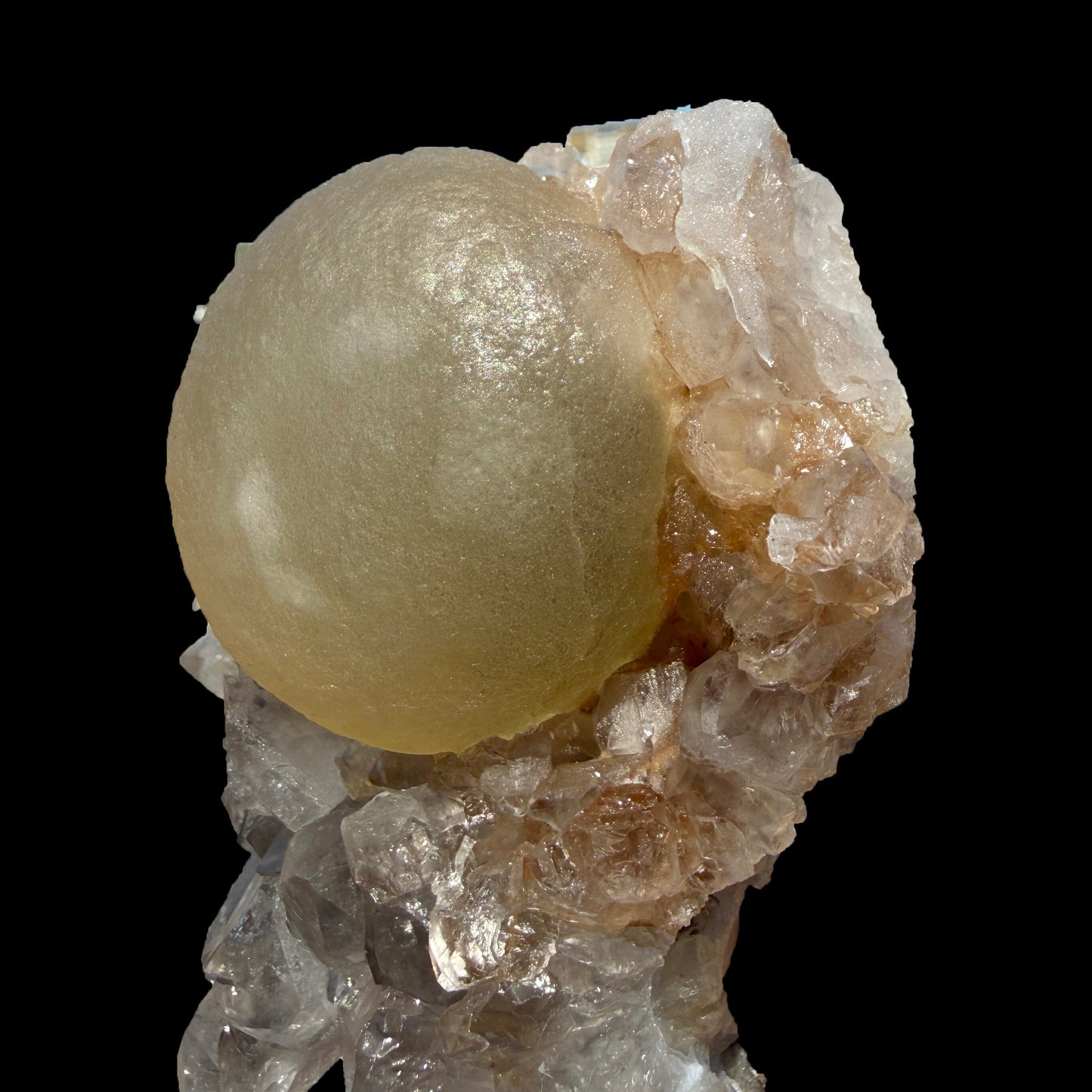 Rare Botryoidal Yellow Fluorite Ball on Amethyst Quartz Cluster – Natural Mineral Specimen from Madhya Pradesh # DKT93 Fluorite Superb Minerals 