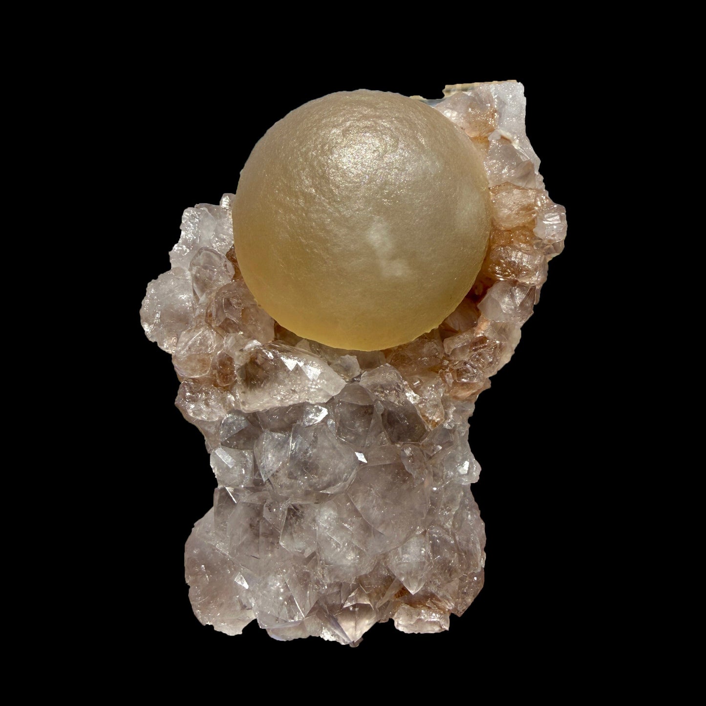Rare Botryoidal Yellow Fluorite Ball on Amethyst Quartz Cluster – Natural Mineral Specimen from Madhya Pradesh # DKT93 Fluorite Superb Minerals 