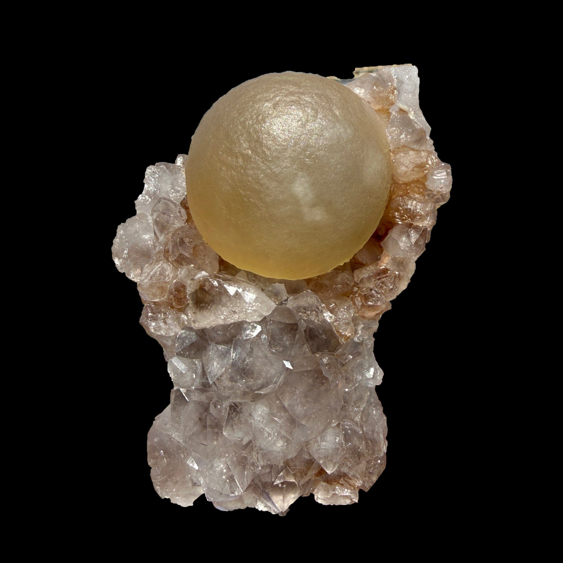Rare Botryoidal Yellow Fluorite Ball on Amethyst Quartz Cluster – Natural Mineral Specimen from Madhya Pradesh # DKT93 Fluorite Superb Minerals 