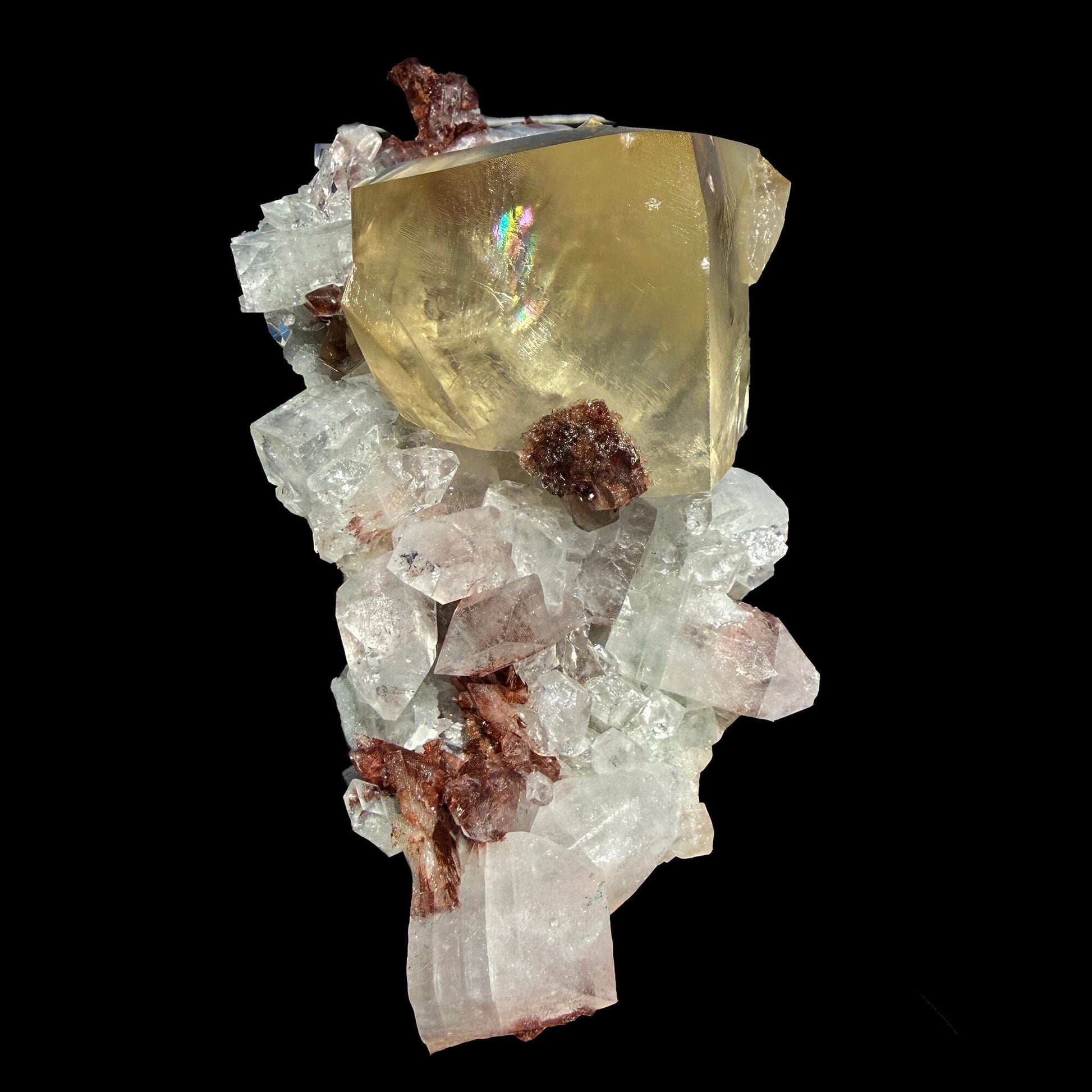Rare Calcite Cube with Red Apophyllite – Natural Indian Zeolite Mineral Specimen | Collector Grade Crystal Display Piece # DKT35 Calcite Superb Minerals 