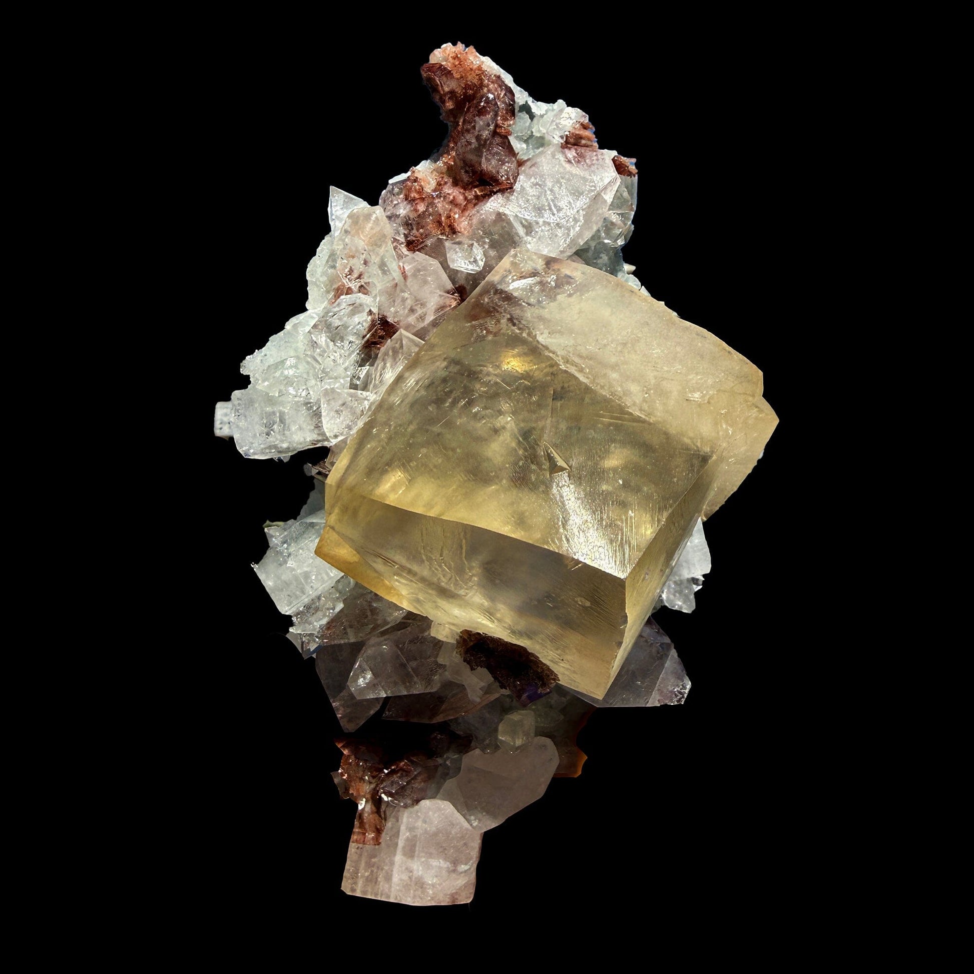 Rare Calcite Cube with Red Apophyllite – Natural Indian Zeolite Mineral Specimen | Collector Grade Crystal Display Piece # DKT35 Calcite Superb Minerals 
