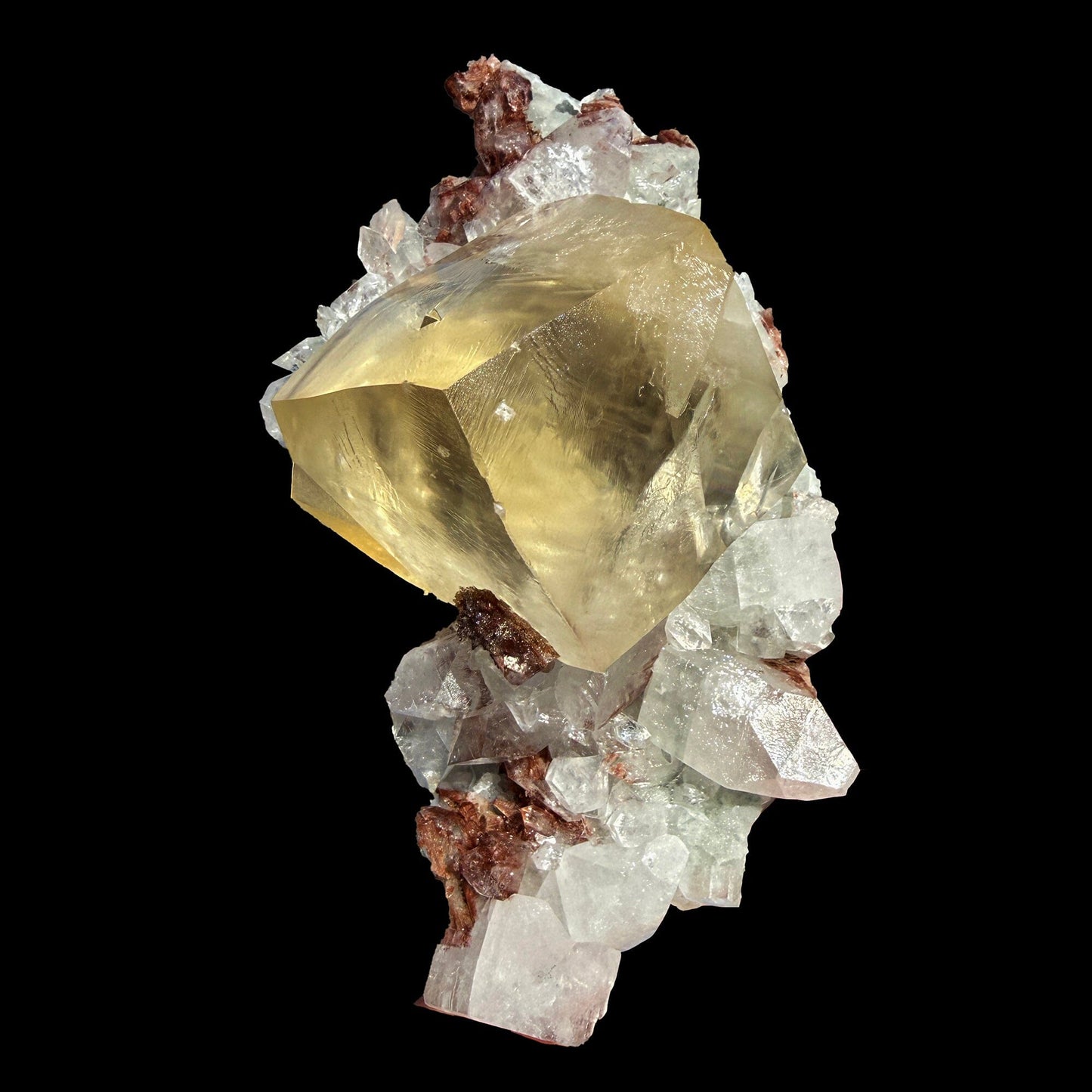 Rare Calcite Cube with Red Apophyllite – Natural Indian Zeolite Mineral Specimen | Collector Grade Crystal Display Piece # DKT35 Calcite Superb Minerals 
