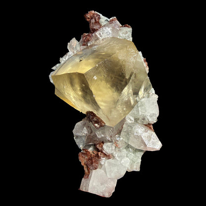 Rare Calcite Cube with Red Apophyllite – Natural Indian Zeolite Mineral Specimen | Collector Grade Crystal Display Piece # DKT35 Calcite Superb Minerals 