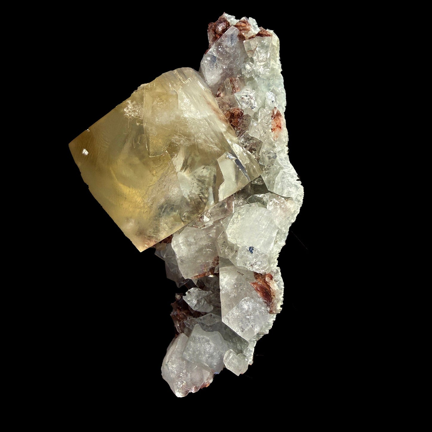 Rare Calcite Cube with Red Apophyllite – Natural Indian Zeolite Mineral Specimen | Collector Grade Crystal Display Piece # DKT35 Calcite Superb Minerals 