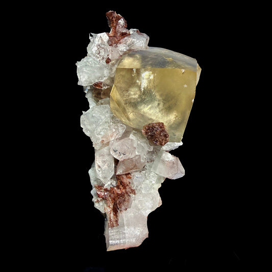 Rare Calcite Cube with Red Apophyllite – Natural Indian Zeolite Mineral Specimen | Collector Grade Crystal Display Piece # DKT35 Calcite Superb Minerals 