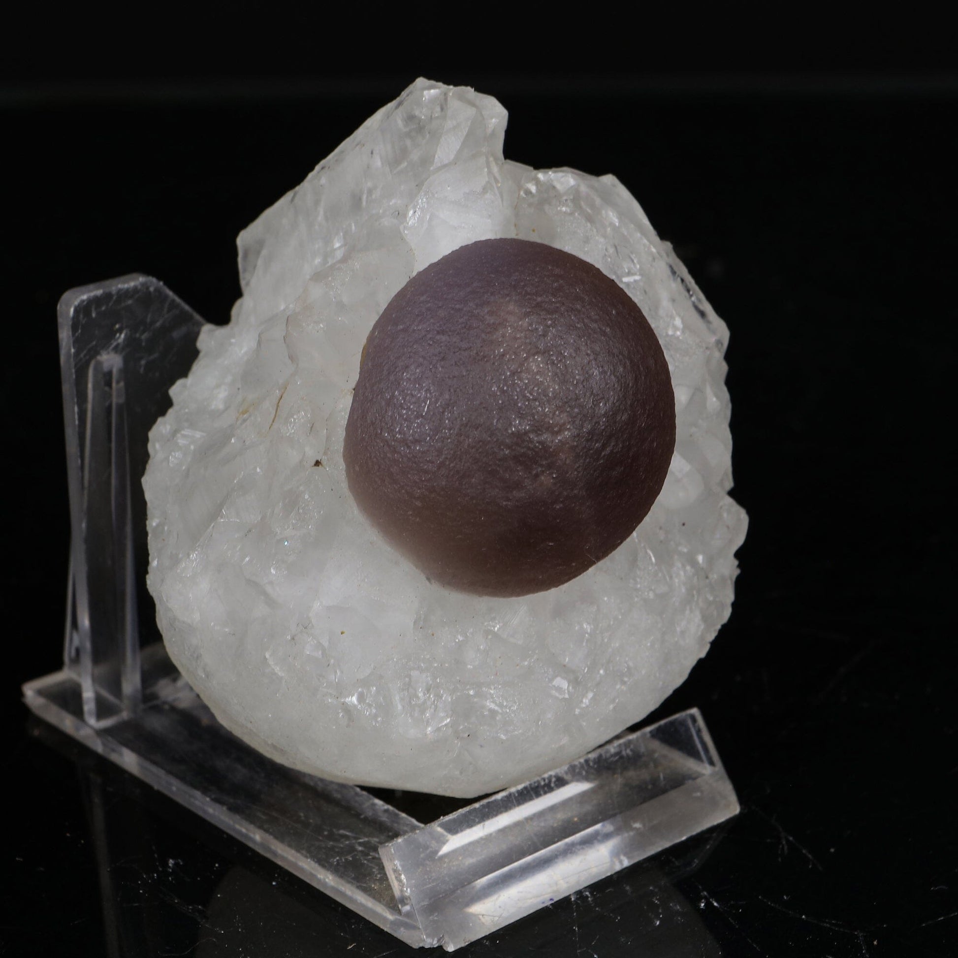 Rare Dark Purple Botryoidal Fluorite Sphere on Quartz Matrix - Fine Collector Specimen from Madhya Pradesh # B 7217 Fluorite Superb Minerals 
