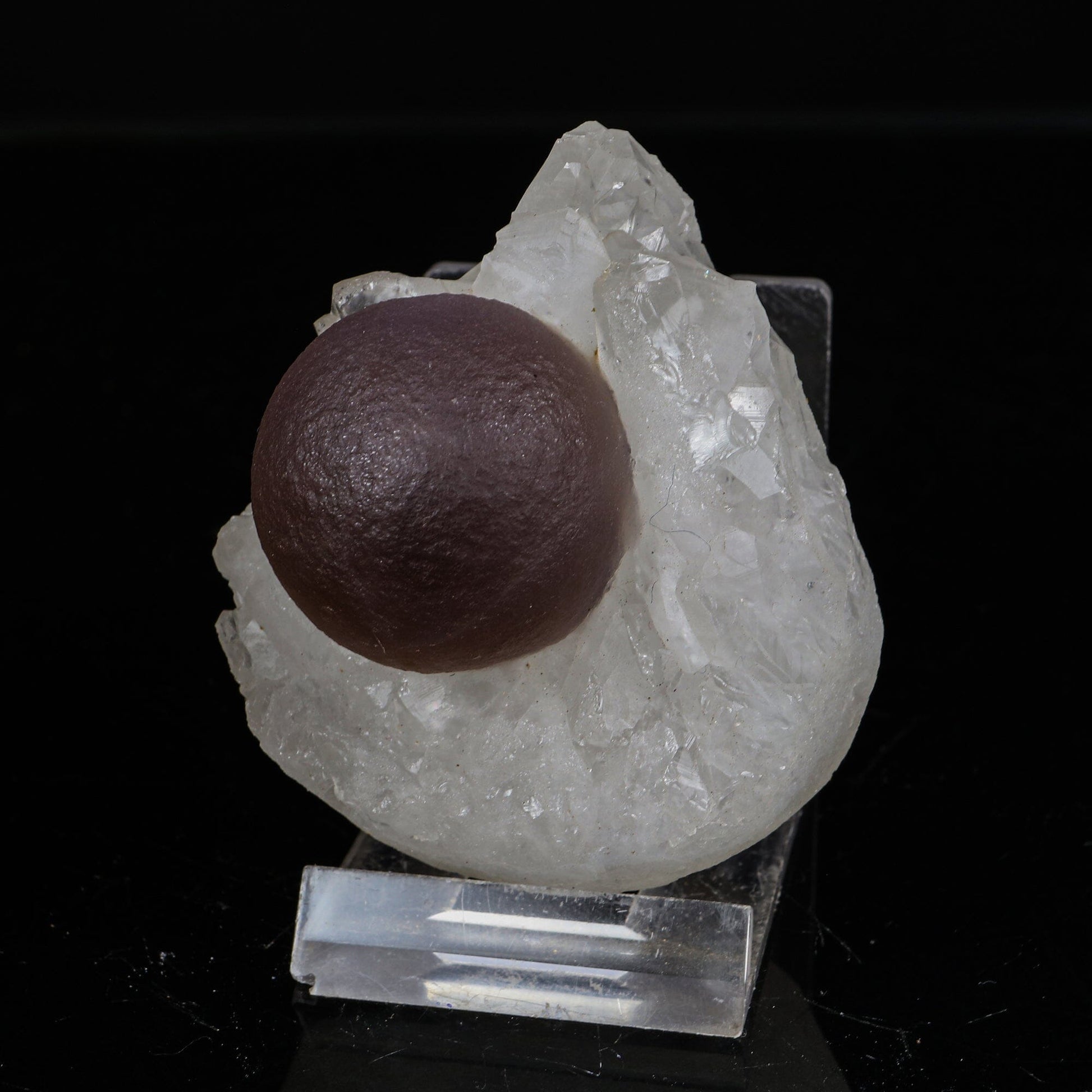Rare Dark Purple Botryoidal Fluorite Sphere on Quartz Matrix - Fine Collector Specimen from Madhya Pradesh # B 7217 Fluorite Superb Minerals 