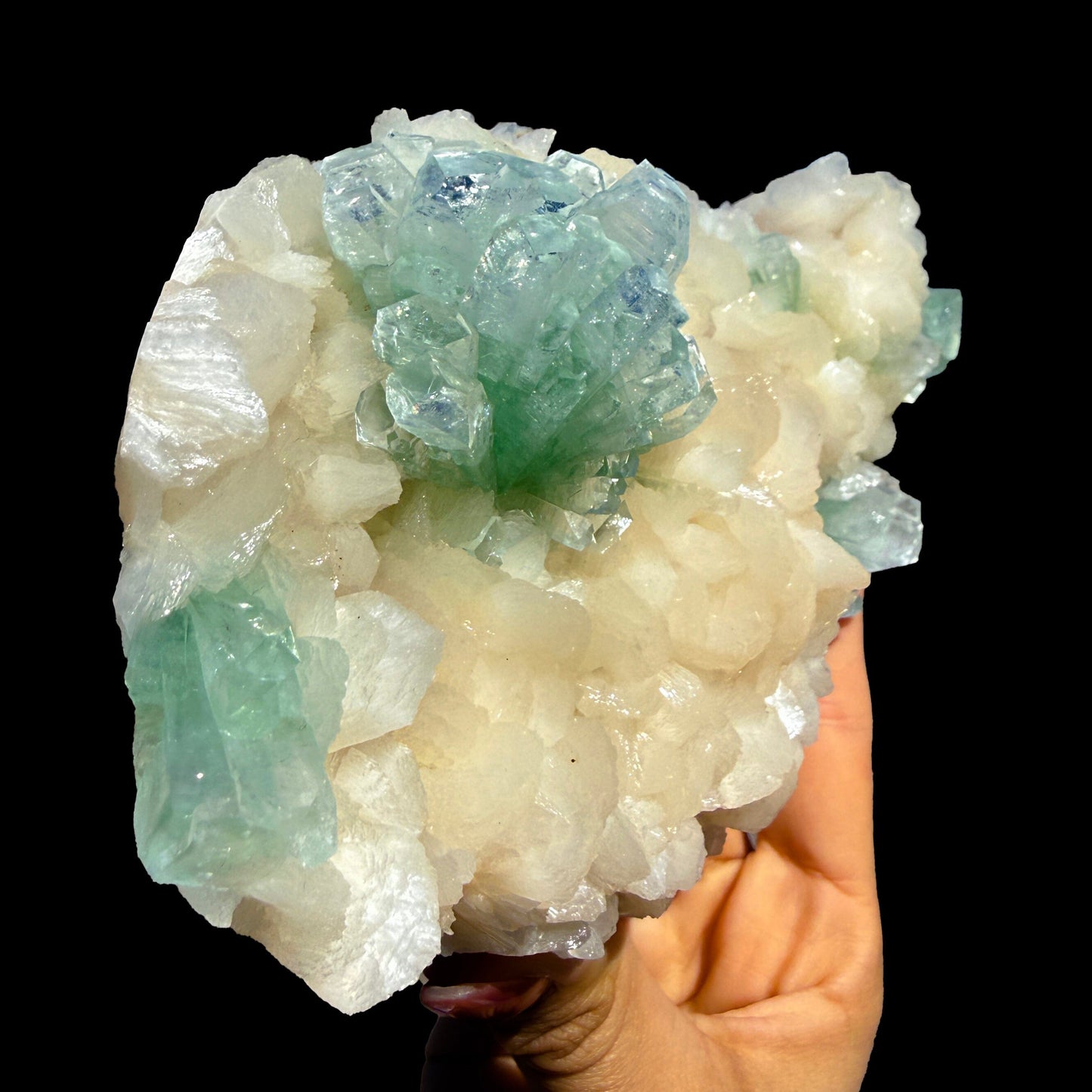 Rare Disco Ball Green Apophyllite with Stilbite Natural Mineral Specimen from Ahmednagar, Maharashtra, India DKT75 Apophylite Superb Minerals 