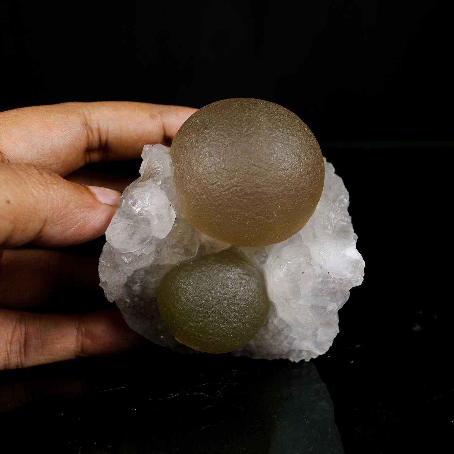 Rare Dual Yellow-Green Botryoidal Fluorite Spheres on Quartz Matrix - Collector’s Specimen from Madhya Pradesh # B 7209 Fluorite Superb Minerals 