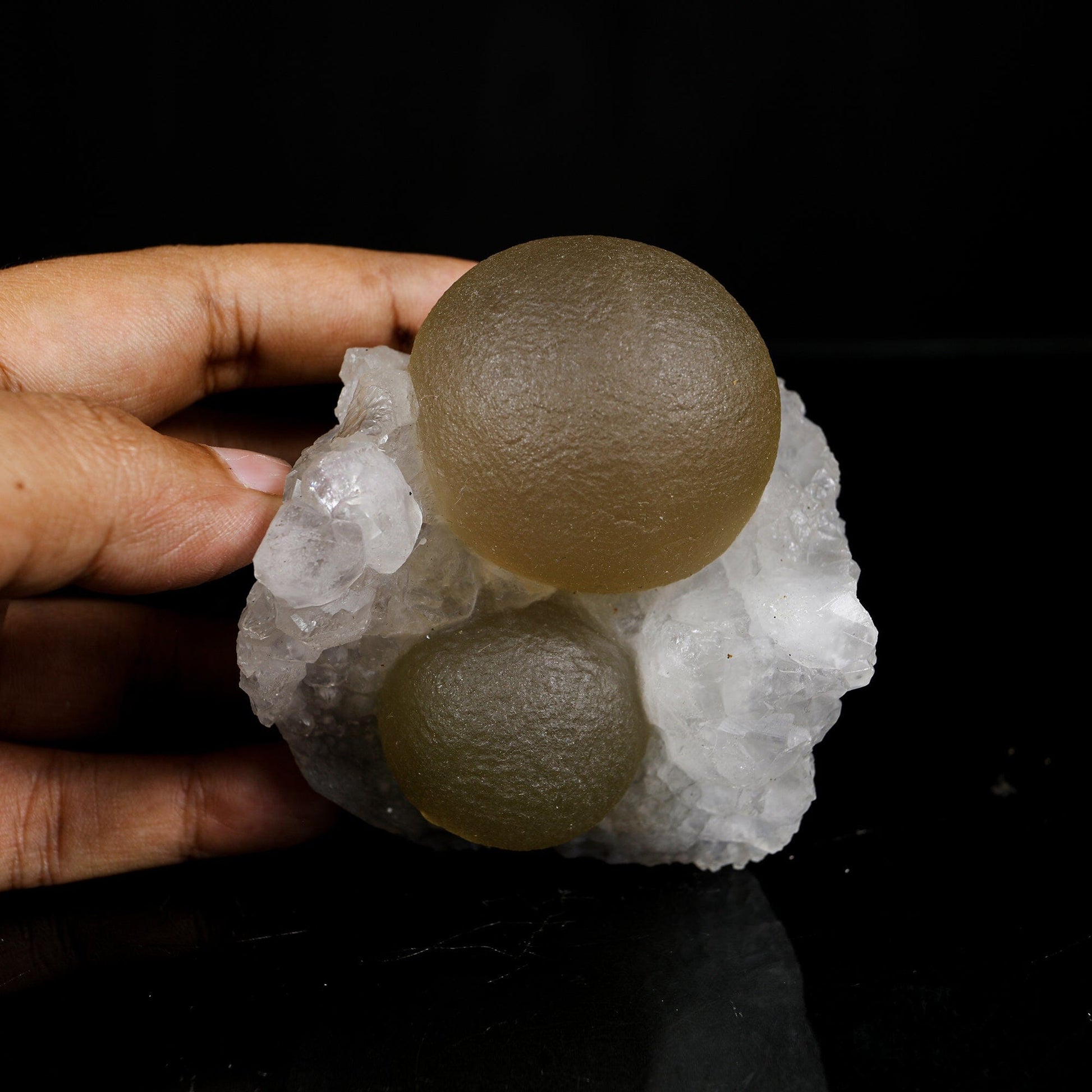 Rare Dual Yellow-Green Botryoidal Fluorite Spheres on Quartz Matrix - Collector’s Specimen from Madhya Pradesh # B 7209 Fluorite Superb Minerals 
