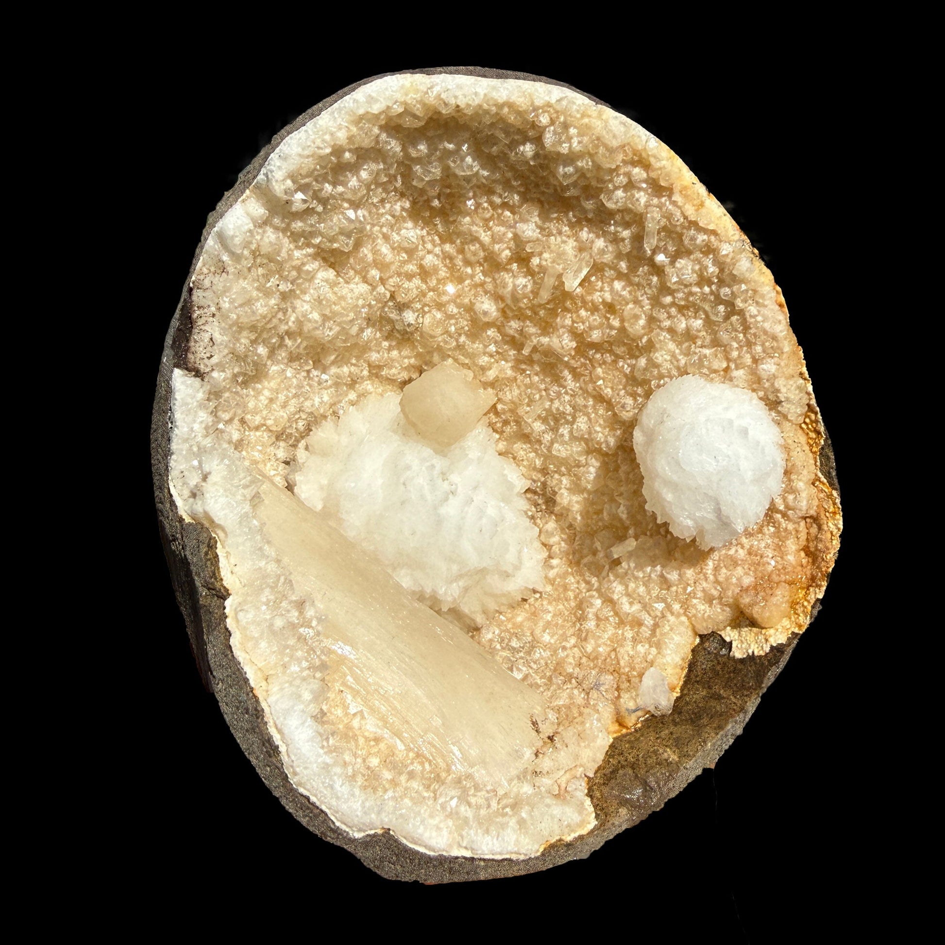 Rare Goosecreekite with Stilbite & MM Quartz Geode – Natural Indian Zeolite Mineral Specimen from Maharashtra DKT72 Goosecreekite Superb Minerals 