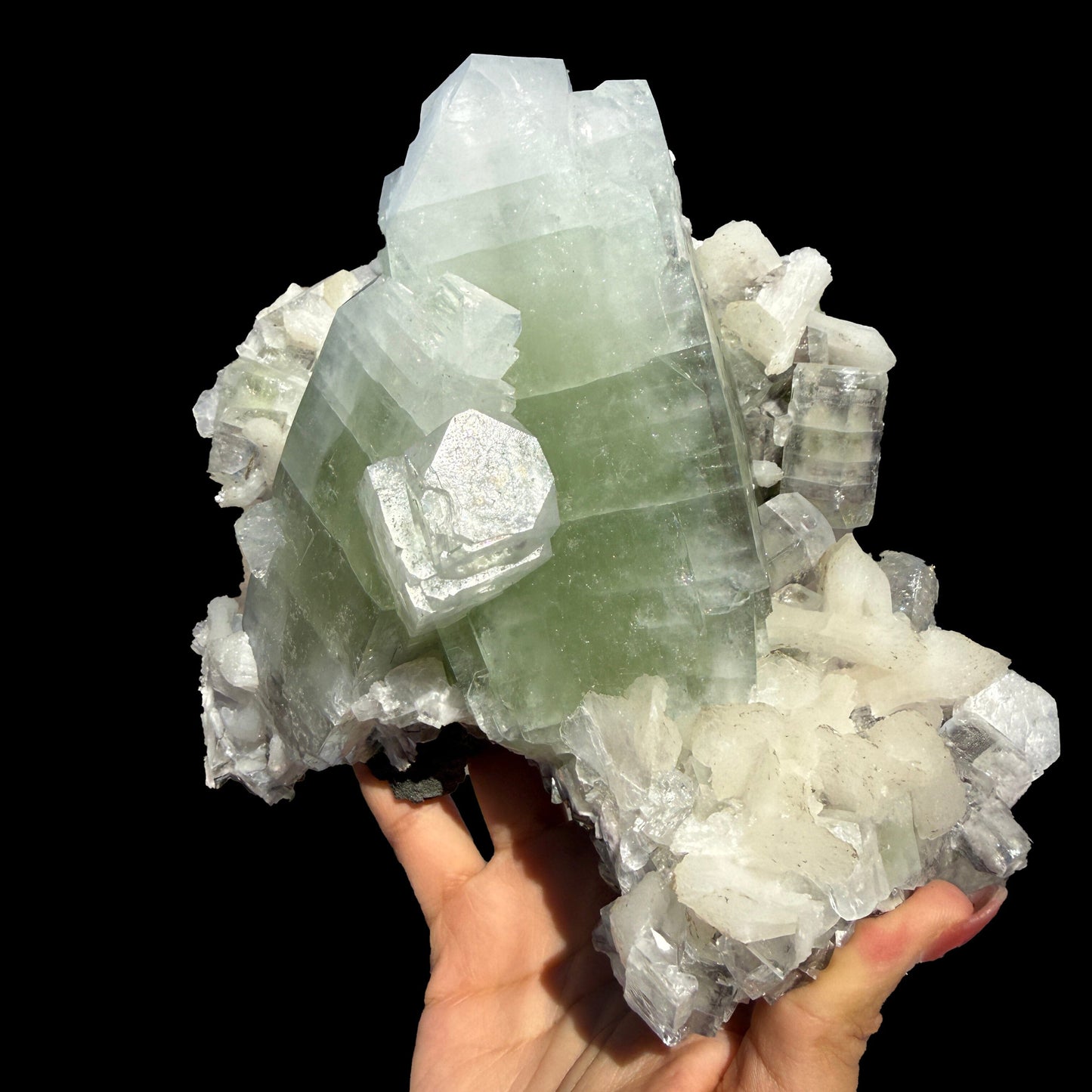 Rare Green Apophyllite with Stilbite Crystal Cluster from Nashik Maharashtra India | Natural Zeolite Mineral Specimen # DKT78 Apohyllite Superb Minerals 