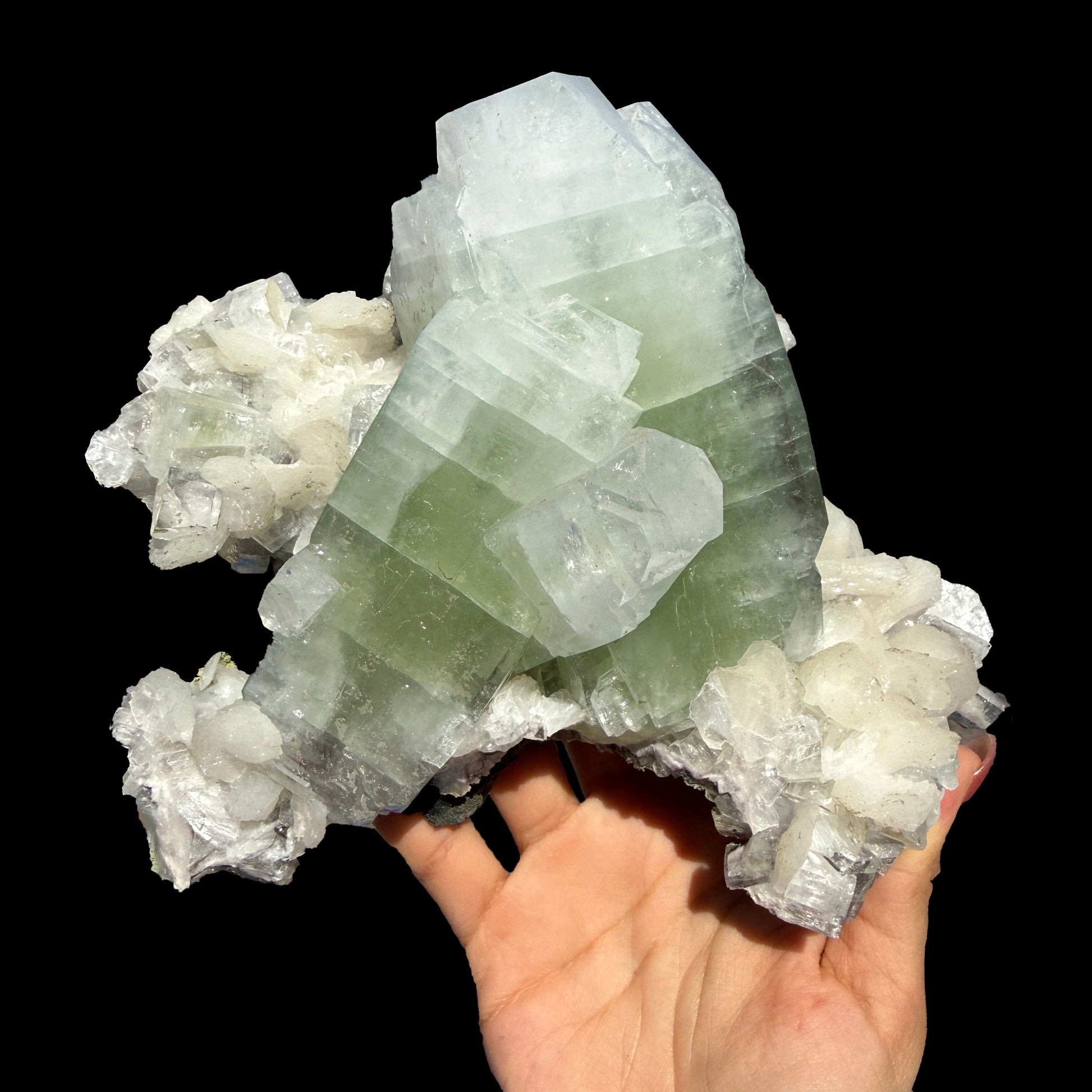 Rare Green Apophyllite with Stilbite Crystal Cluster from Nashik Maharashtra India | Natural Zeolite Mineral Specimen # DKT78 Apohyllite Superb Minerals 