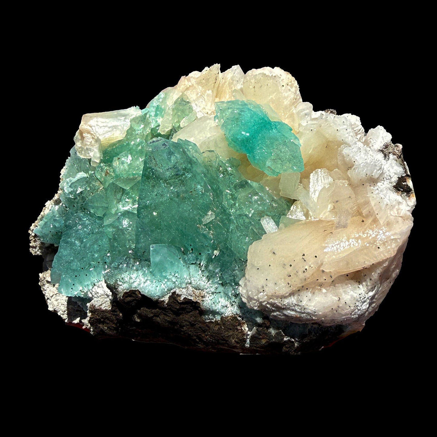 Rare Green Apophyllite with Stilbite on Zeolite Matrix – Natural Indian Collector Mineral Specimen | Premium Display Crystal | Ahmednagar, India # DKT31 Apophyllite Superb Minerals 