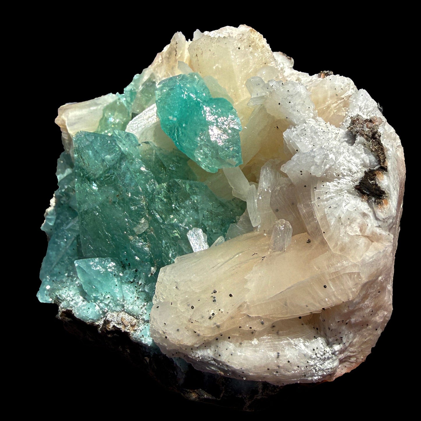 Rare Green Apophyllite with Stilbite on Zeolite Matrix – Natural Indian Collector Mineral Specimen | Premium Display Crystal | Ahmednagar, India # DKT31 Apophyllite Superb Minerals 