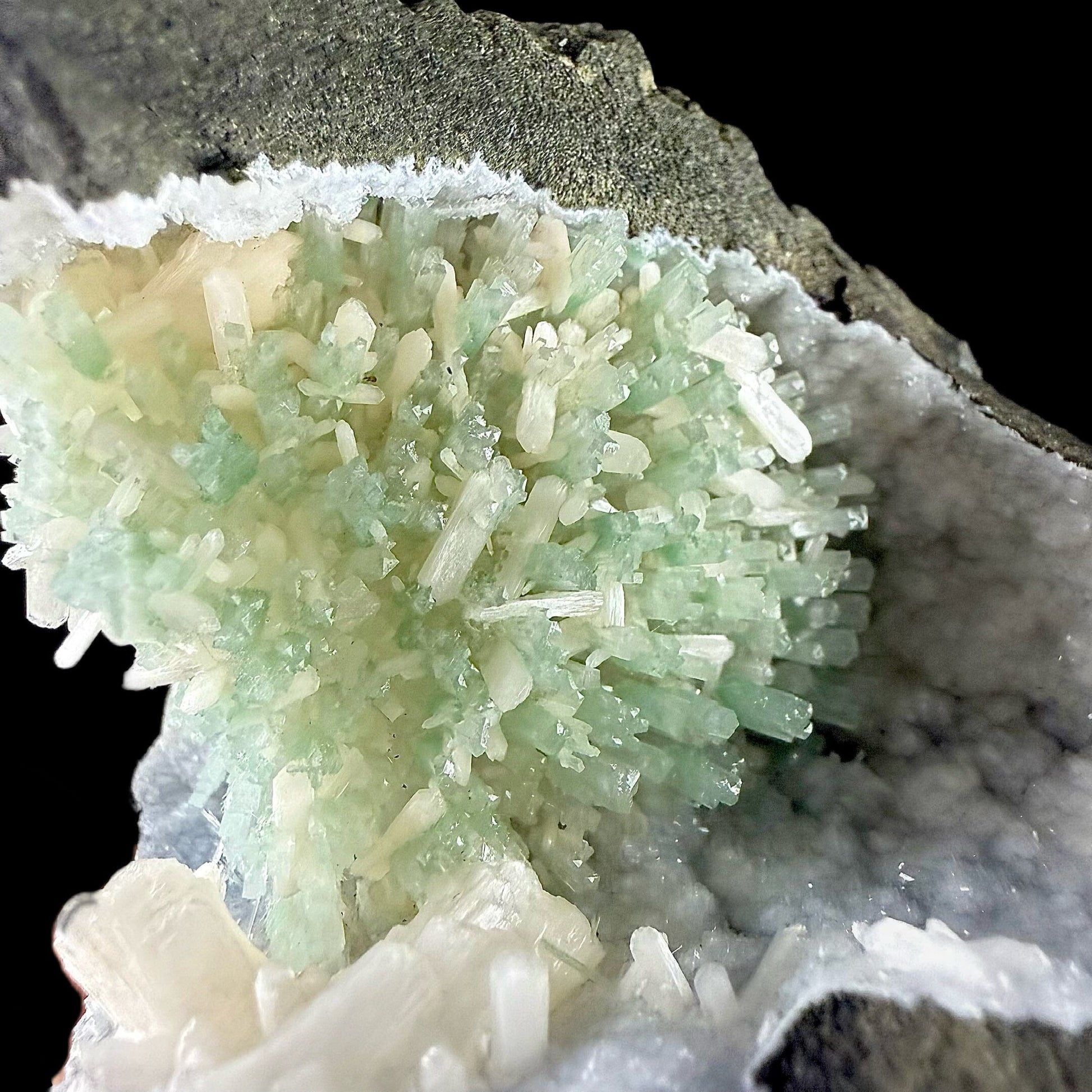 RARE Green Natrolite with Stilbite on Chalcedony | SELF STANDING | Indian Mineral | Superb Minerals | Rare Minerals | Collectors Piece Natrolite Superb Minerals 