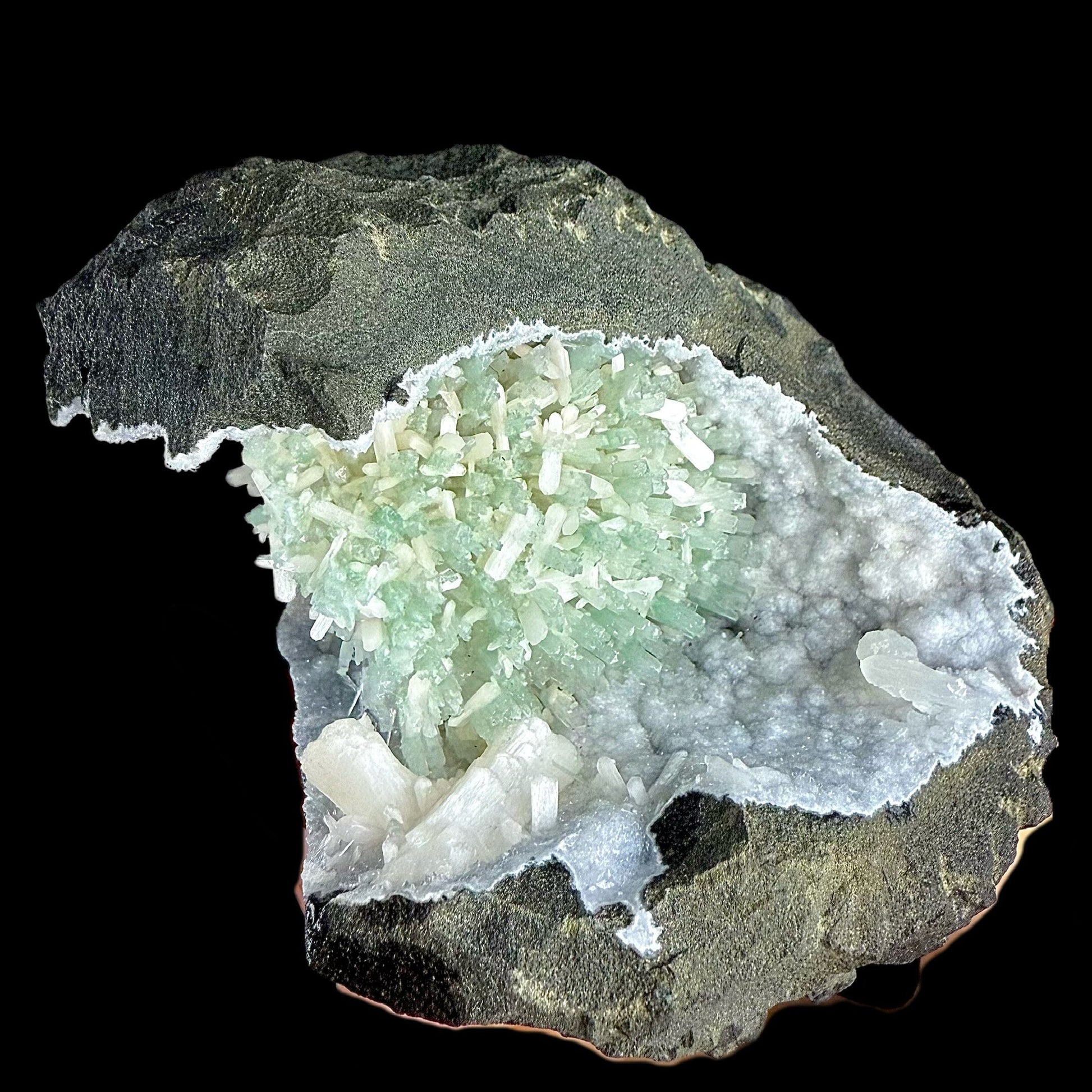RARE Green Natrolite with Stilbite on Chalcedony | SELF STANDING | Indian Mineral | Superb Minerals | Rare Minerals | Collectors Piece Natrolite Superb Minerals 
