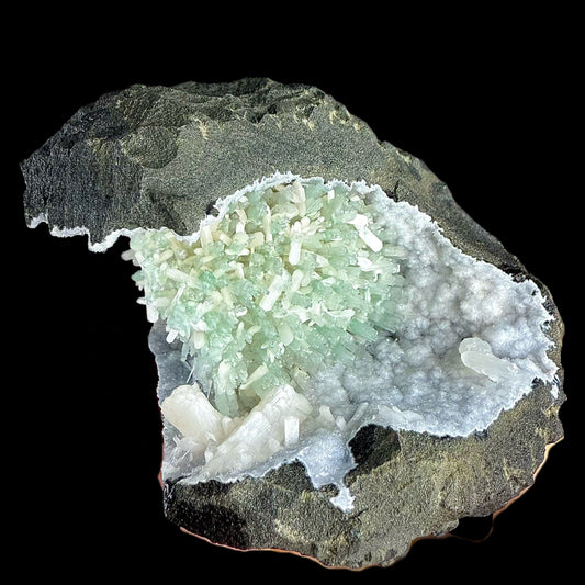 RARE Green Natrolite with Stilbite on Chalcedony | SELF STANDING | Indian Mineral | Superb Minerals | Rare Minerals | Collectors Piece Natrolite Superb Minerals 