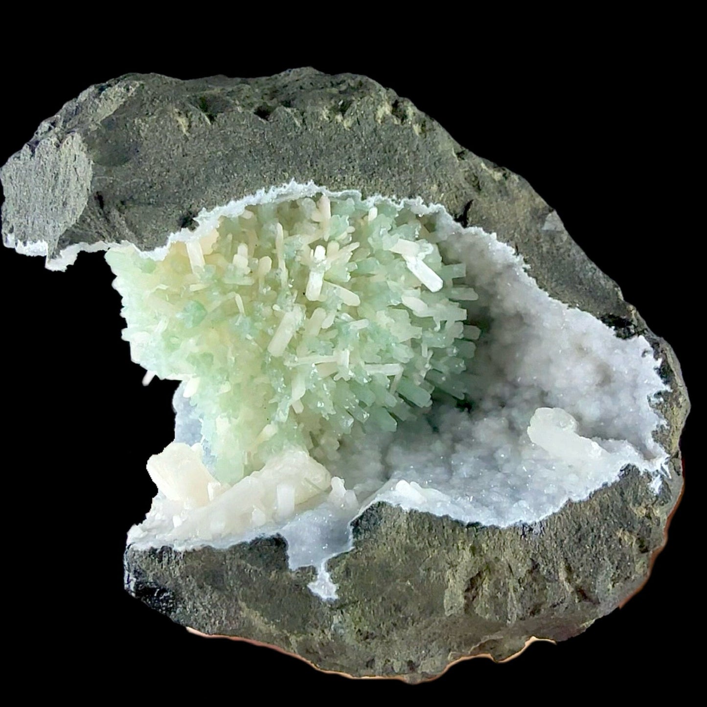 RARE Green Natrolite with Stilbite on Chalcedony | SELF STANDING | Indian Mineral | Superb Minerals | Rare Minerals | Collectors Piece Natrolite Superb Minerals 