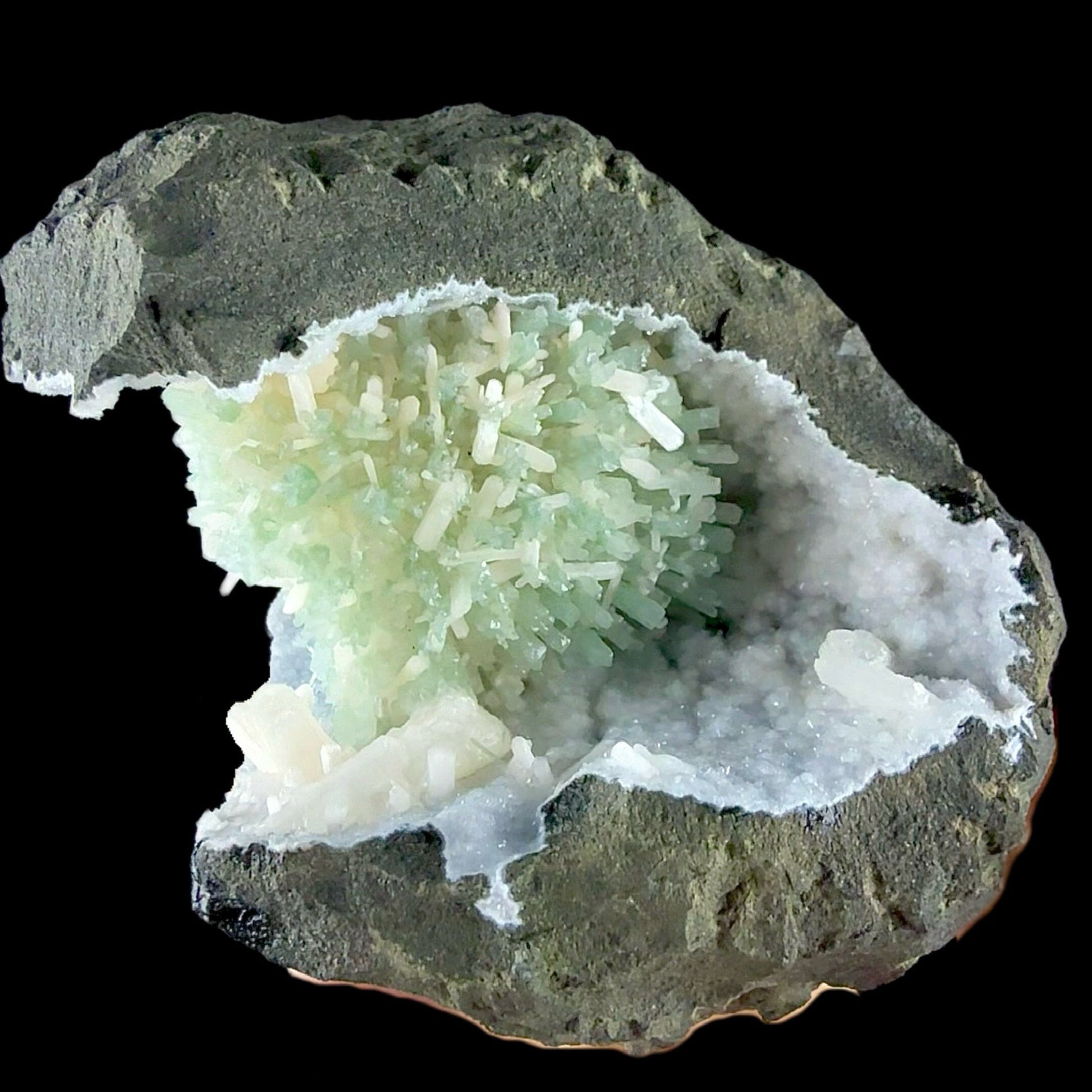 RARE Green Natrolite with Stilbite on Chalcedony | SELF STANDING | Indian Mineral | Superb Minerals | Rare Minerals | Collectors Piece Natrolite Superb Minerals 