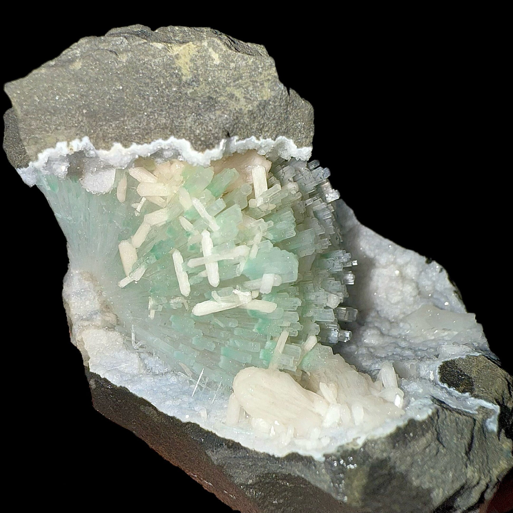 RARE Green Natrolite with Stilbite on Chalcedony | SELF STANDING | Indian Mineral | Superb Minerals | Rare Minerals | Collectors Piece Natrolite Superb Minerals 