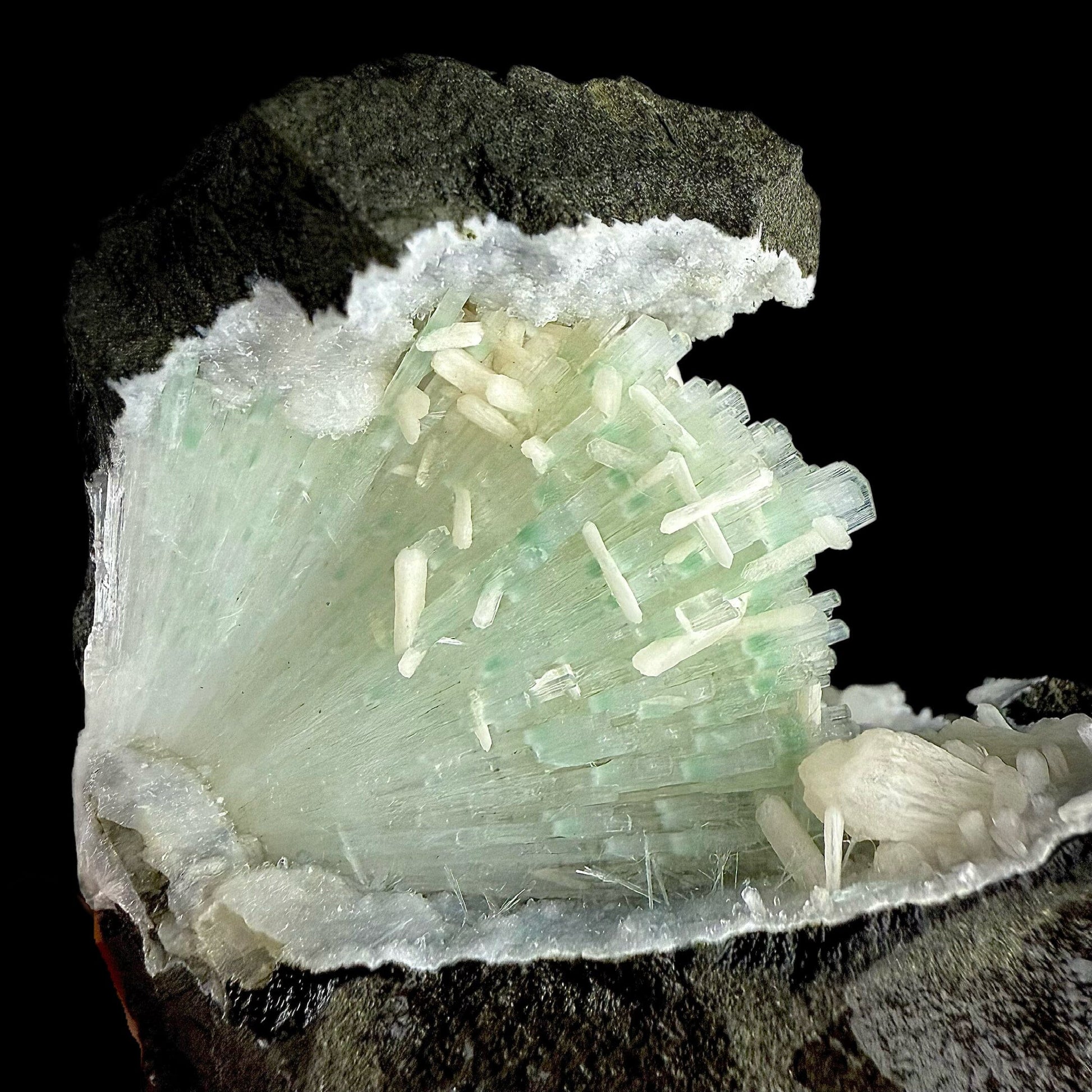 RARE Green Natrolite with Stilbite on Chalcedony | SELF STANDING | Indian Mineral | Superb Minerals | Rare Minerals | Collectors Piece Natrolite Superb Minerals 