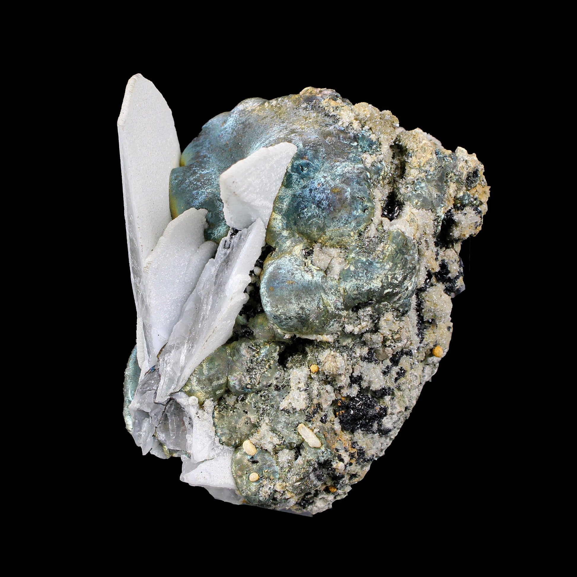 Rare Iridescent Pyrite with Calcite , Babingtonite – UV Reactive Collector Display Mineral Specimen from Mumbai # B 7163 Pyrite Superb Minerals 