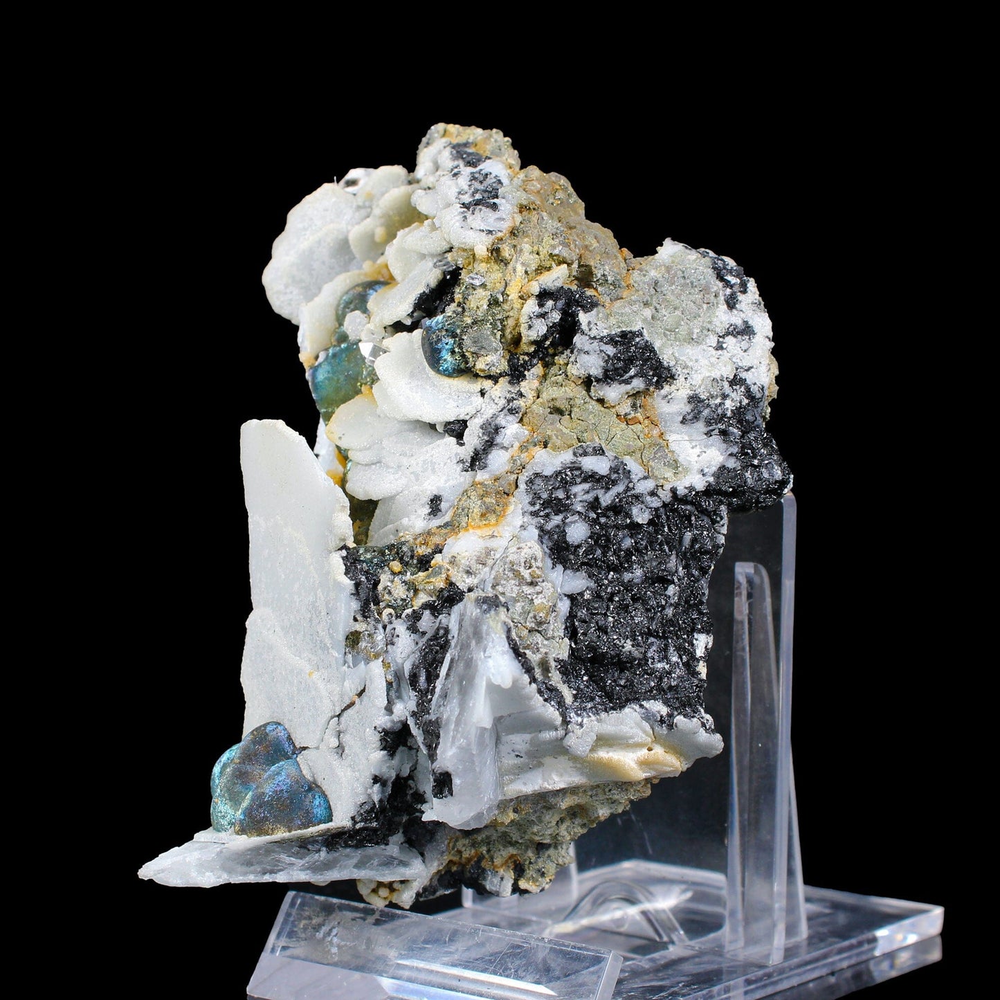 Rare Iridescent Pyrite with Calcite , Babingtonite – UV Reactive Collector Display Mineral Specimen from Mumbai # B 7166 Pyrite Superb Minerals 