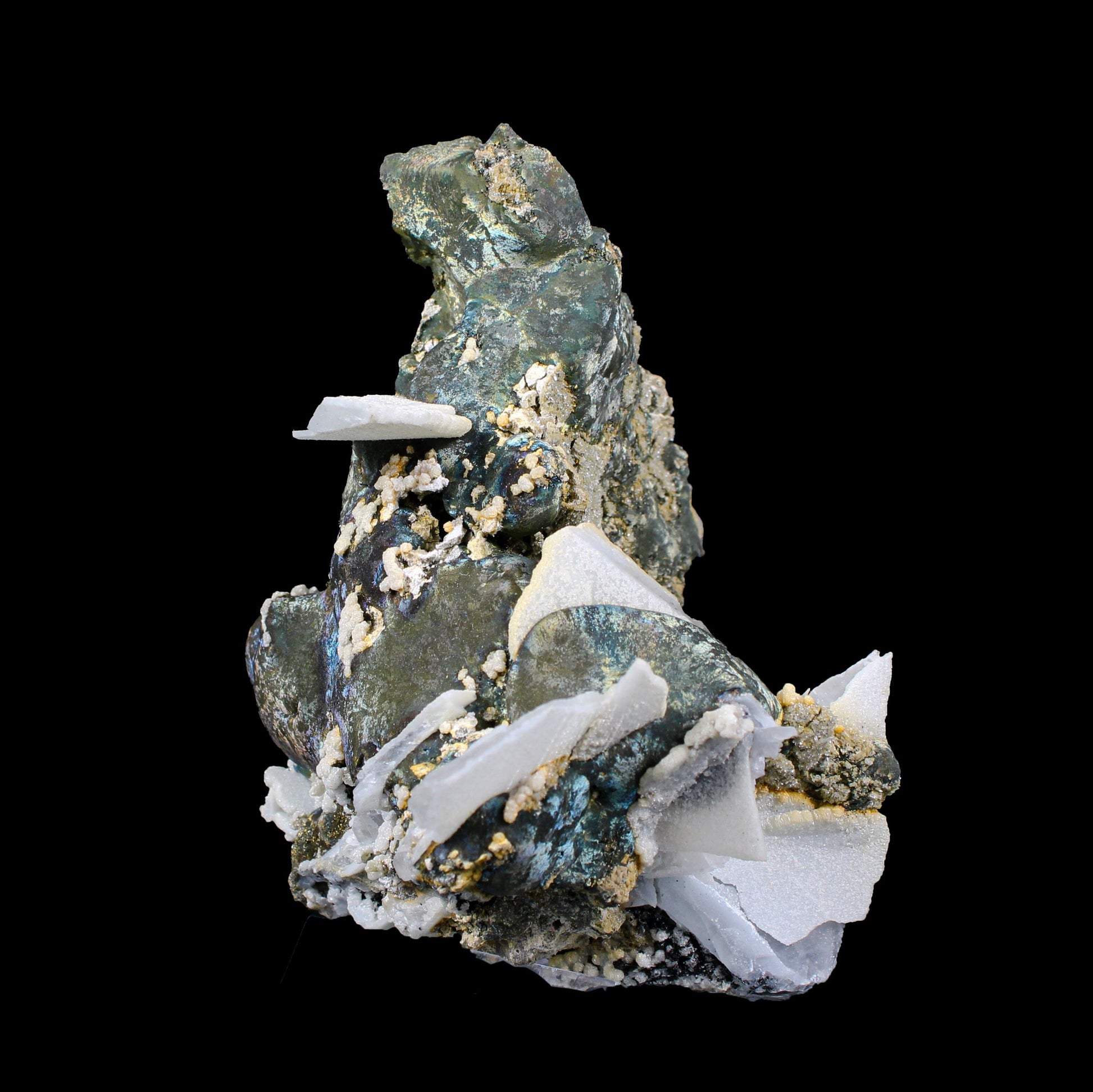 Rare Iridescent Pyrite with Calcite on Matrix – UV Reactive Collector Display Mineral Specimen from Mumbai # B 7161 Pyrite Superb Minerals 