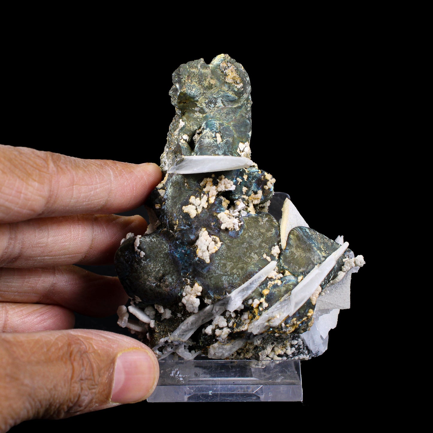 Rare Iridescent Pyrite with Calcite on Matrix – UV Reactive Collector Display Mineral Specimen from Mumbai # B 7161 Pyrite Superb Minerals 